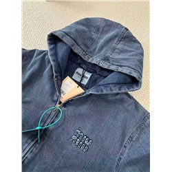 Демисезонная джинсовая куртка бомбер с капюшоном  Mi*u Mi*u  Унисекс модель