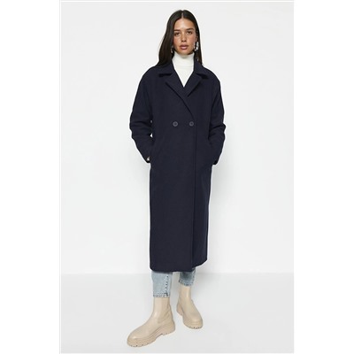 TRENDYOL MODEST Lacivert Tek Düğmeli Astarlı Kaban TCTAW23KB00012