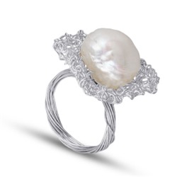 Кольцо (жемчуг белый 13мм; покрытие родий), Есть комплект