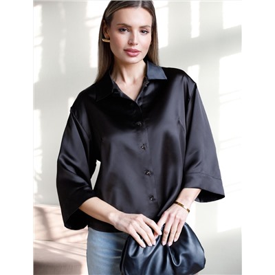 Блузка с короткими рукавами из плотного струящегося сатина