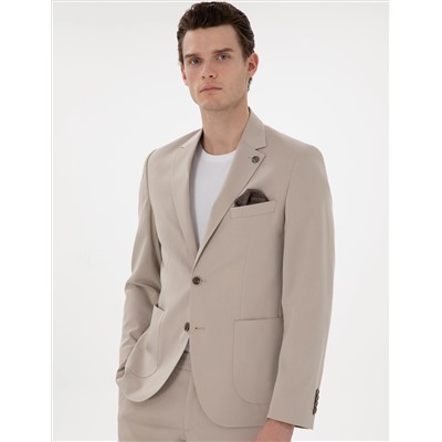 Bej Slim Fit Spor Takım Elbise
