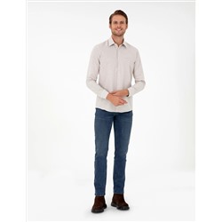 Bej Slim Fit Uzun Kollu Gömlek