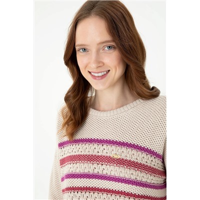 Kadın Krem Bisiklet Yaka Kazak