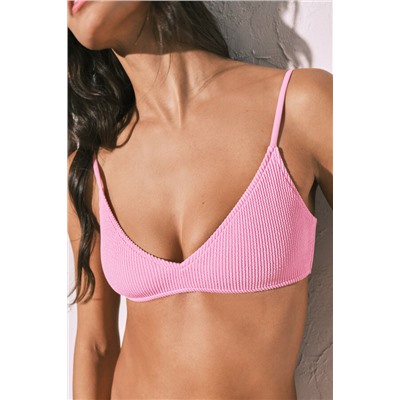 Top bikini triangular textura crinkle rosa