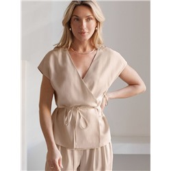 Жилет на запАх с поясом из плотного лиоцелла