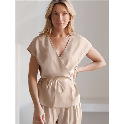 Жилет на запАх с поясом из плотного лиоцелла