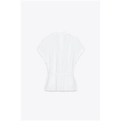 LINEN BLEND BELTED BLOUSE