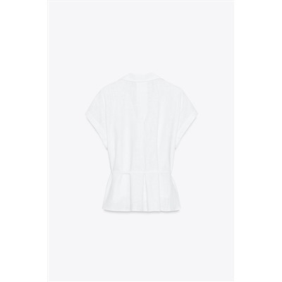 LINEN BLEND BELTED BLOUSE