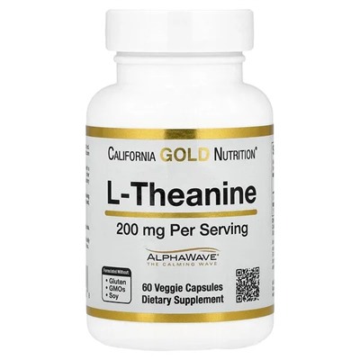 California Gold Nutrition, L-Theanine, Featuring AlphaWave®, 200 mg, 60 Veggie Capsules