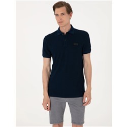 Lacivert Slim Fit Örme Dokulu Polo Yaka Tişört