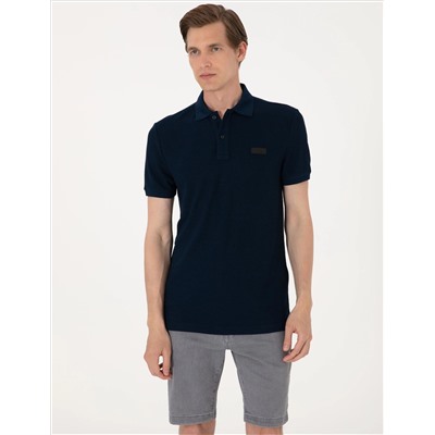 Lacivert Slim Fit Örme Dokulu Polo Yaka Tişört