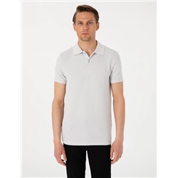 Gri Slim Fit Örme Dokulu Polo Yaka Tişört