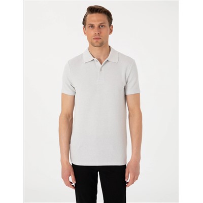 Gri Slim Fit Örme Dokulu Polo Yaka Tişört