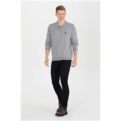 Erkek Gri Melanj Polo Yaka Triko Kazak
