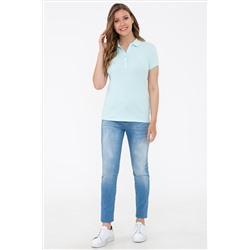 Kadın Su Yeşili Basic Polo Yaka Tişört