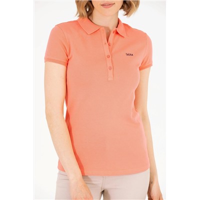 Kadın Somon Basic Polo Yaka Tişört