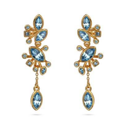 Серьги Эйва (кристаллы SW аквамарин; покрытие золото), Есть комплект