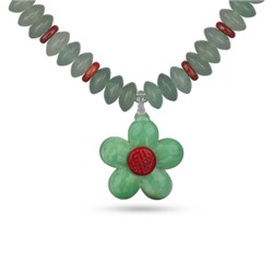 Колье Букет (авантюрин зеленый, муранское стекло зеленое; покрытие родий) 42-48см, Есть комплект