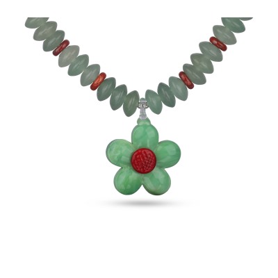 Колье Букет (авантюрин зеленый, муранское стекло зеленое; покрытие родий) 42-48см, Есть комплект