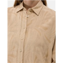 Bej Keten Karışımlı Oversize Gömlek