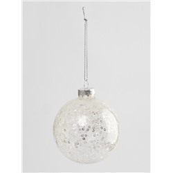 Игрушка елочная, 8 см, 2 шт, стекло/пайетки, серебристая, Шар с узором, New year