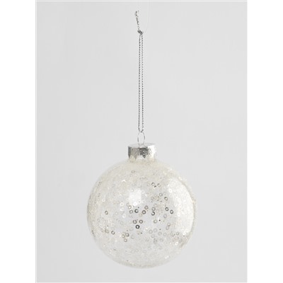Игрушка елочная, 8 см, 2 шт, стекло/пайетки, серебристая, Шар с узором, New year