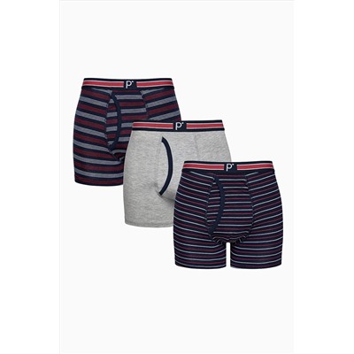 Penti Erkek Kırmızı Çizgili 3lü Çok Renkli Boxer