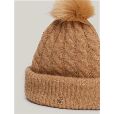 Cable Knit Alpaca-Blend Pom Beanie Women's