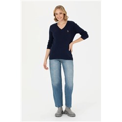 Kadın Lacivert V - Yaka Basic Kazak