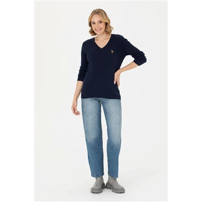 Kadın Lacivert V - Yaka Basic Kazak