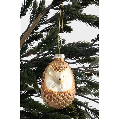 Игрушка елочная, 6x9 см, стекло, коричневый, Ежик, New year