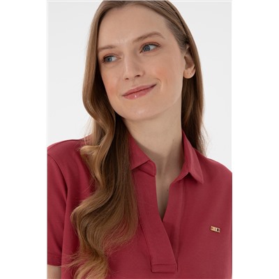 Kadın Vişne Basic Polo Yaka Tişört