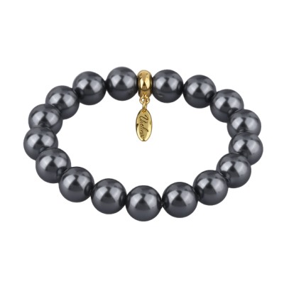 Браслет (Майорка 12мм темно-серая; покрытие золото), Есть комплект