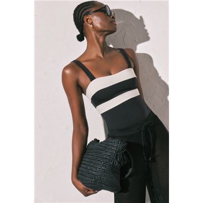 Bañador bandeau moldeador color block B&W