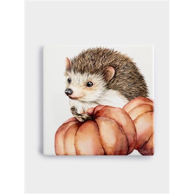 Подставка под кружку, 11 см, квадратная, керамика/пробка, белая, Еж Autumn forest