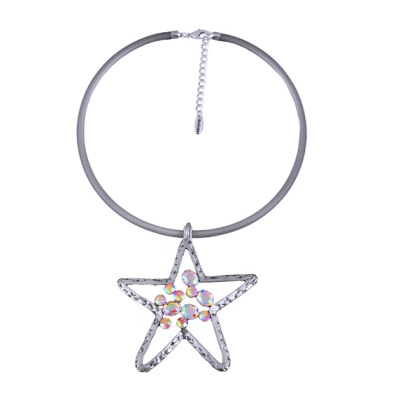 Кулон (кристаллы белые хамелеон, каучук серый; покрытие: античное серебро)