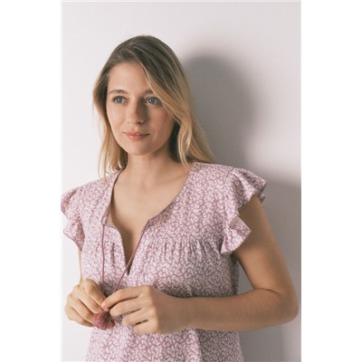 Camisón "maternity" algodón rosa volante