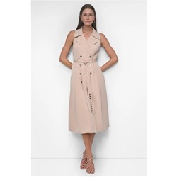 SLEEVELESS TECH COTTON BELTED MIDI DRESS