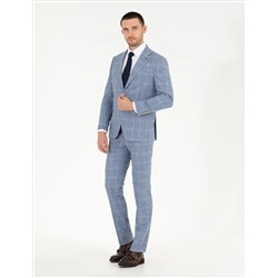 Ekose Açık Mavi Slim Fit Takım Elbise