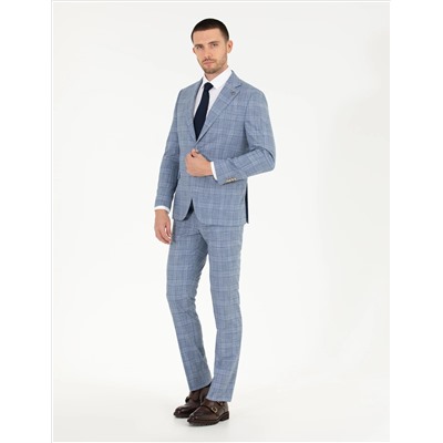 Ekose Açık Mavi Slim Fit Takım Elbise