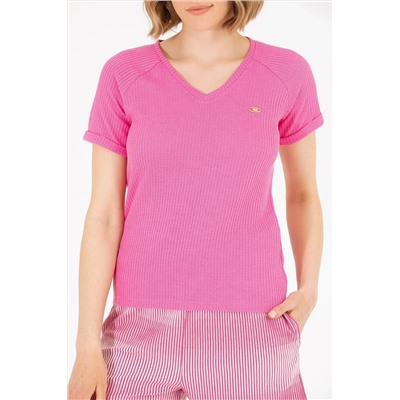 Kadın Pembe V - Yaka Tişört