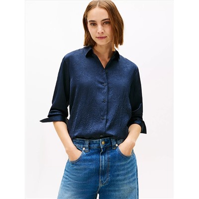 Relaxed Textured Stretch Satin Shirt