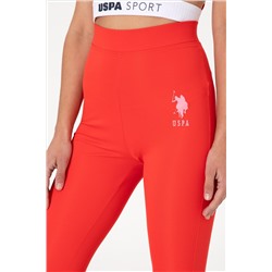 Kadın Kırmızı Yüksek Bel Tül Detaylı Spor Tayt