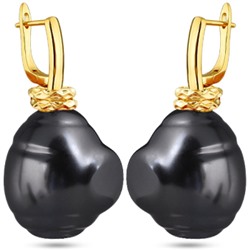 Серьги (Майорка 18мм темно-серая; покрытие золото), Есть комплект