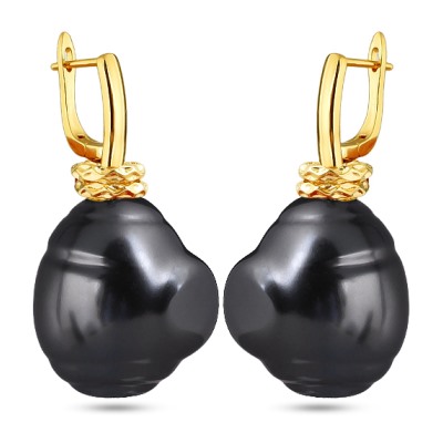 Серьги (Майорка 18мм темно-серая; покрытие золото), Есть комплект