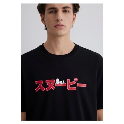 Mavi Peanuts Baskılı Siyah Tişört Loose Fit / Bol Rahat Kesim 0612661-900
