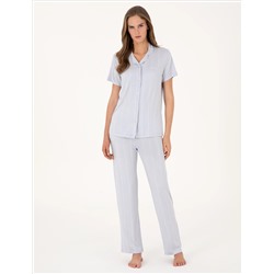 Mavi Kısakollu Gömlek Pijama Takımı