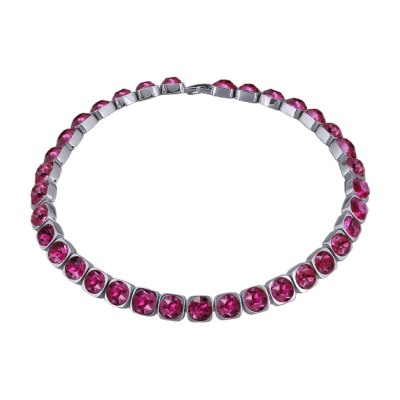 Колье Теннис (кристаллы SW фуксия 7мм; покрытие родий) 37-40см, Есть комплект