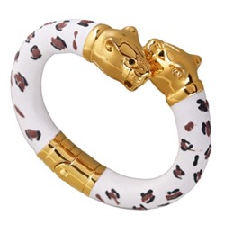 Браслет Леопард (эмаль матовая белая, кристаллы SW черные; покрытие золото), Есть комплект