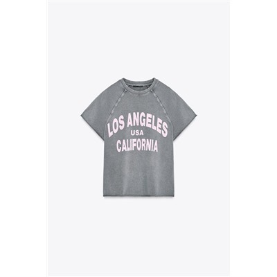 WASHED-EFFECT TEXT PLUSH SWEATSHIRT